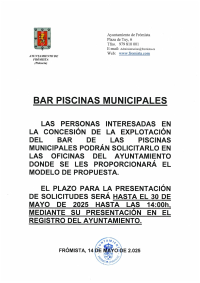 CONCESIÓN BARRA PISCINAS FRÓMISTA 2025