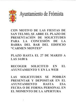 AMPLIADO EL PLAZO PARA PRESENTAR SOLICITUDES BARRA BAR SAN TELMO