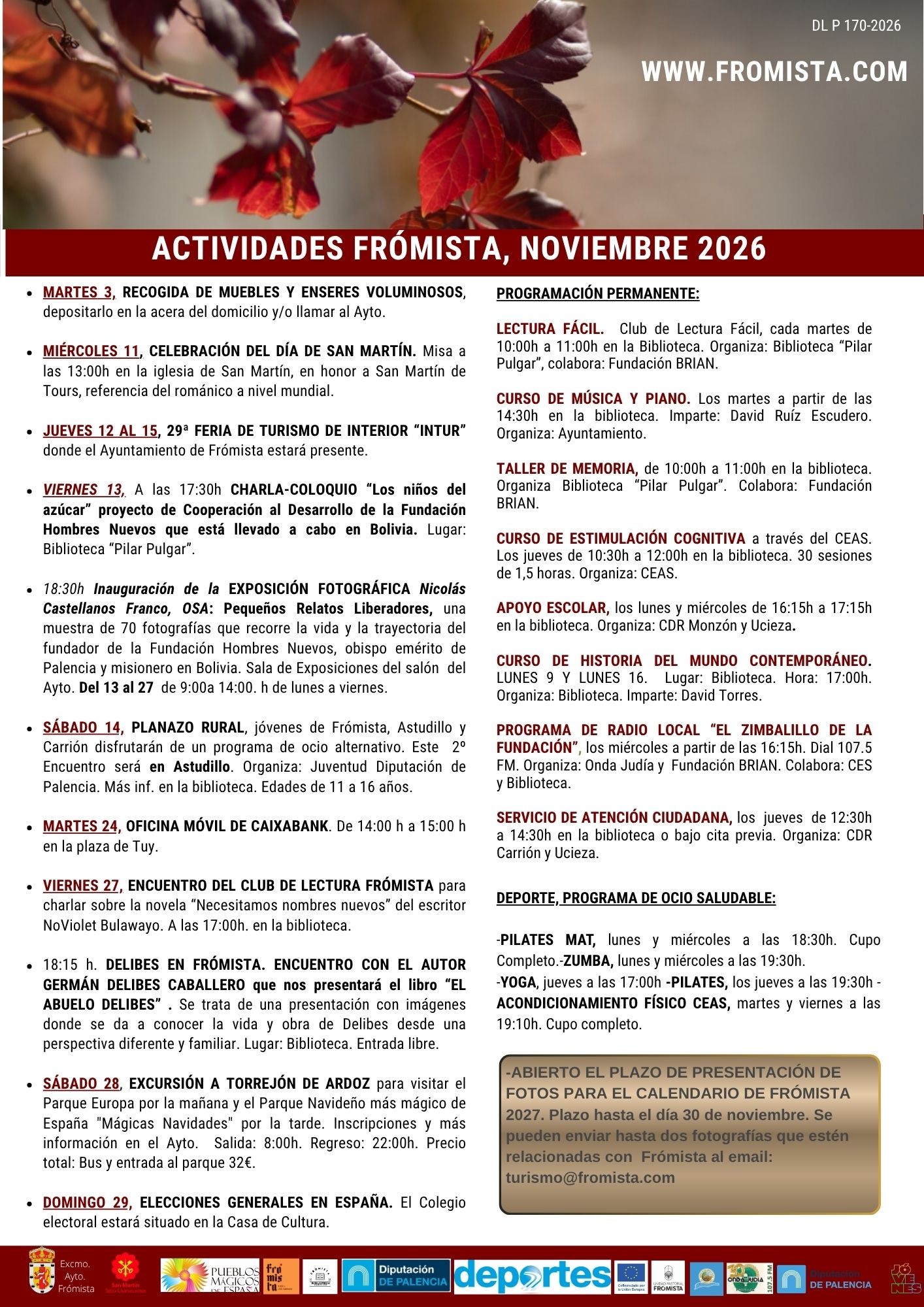 HOJA INFORMATIVA NOVIEMBRE FRÓMISTA